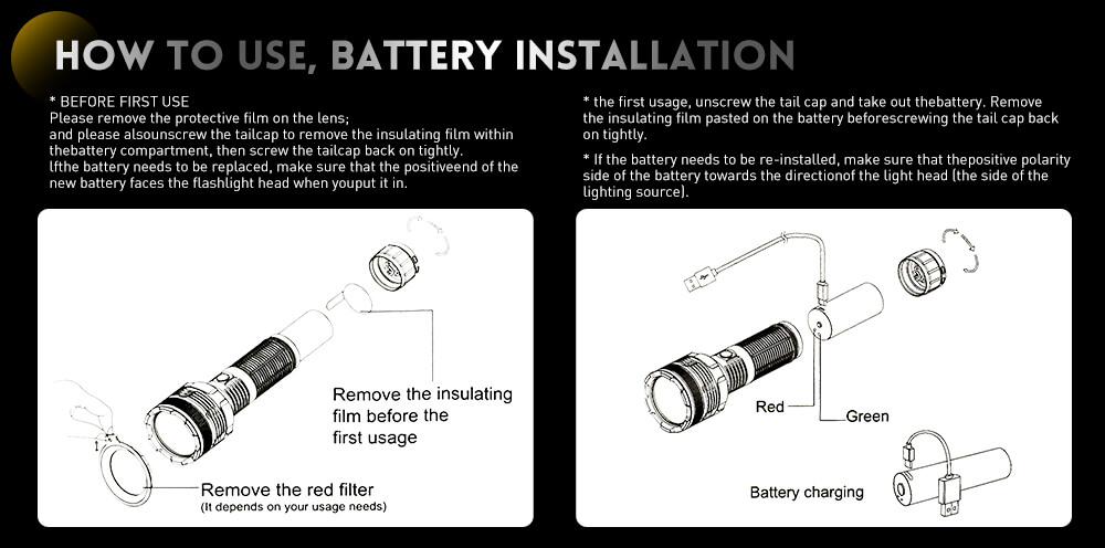 Como usar a lanterna leve da tocha poderosa preta