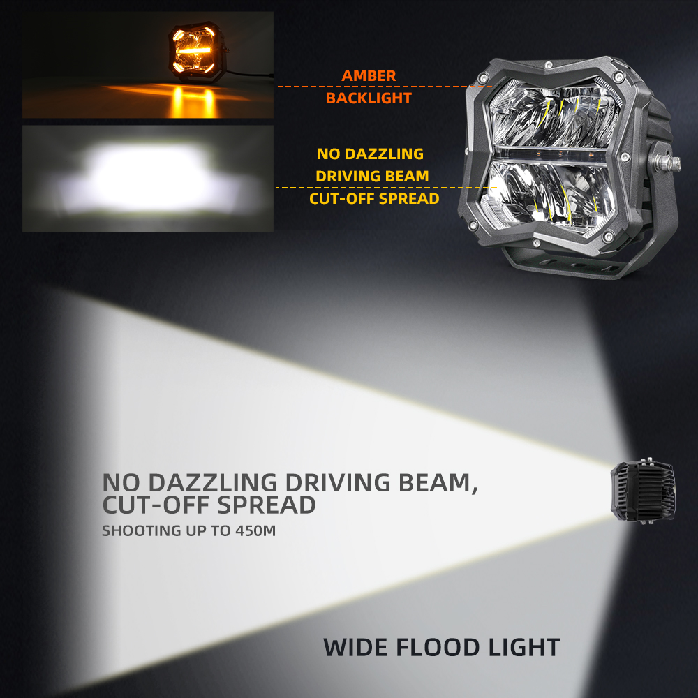 Luzes de acionamento LED de 5 polegadas com luz de fundo âmbar para caminhões -jg -5c02