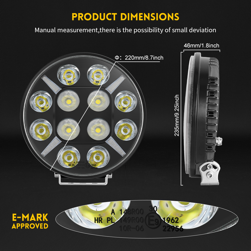 Farol de 9 polegadas com posição dupla leve-901W-12