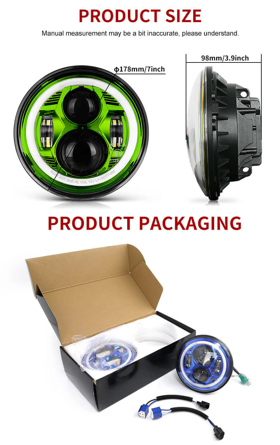 DOT EMARK Spider Supply 7 polegadas Suppl&ecirc;ncia de farol JG-J003DE Tamanho