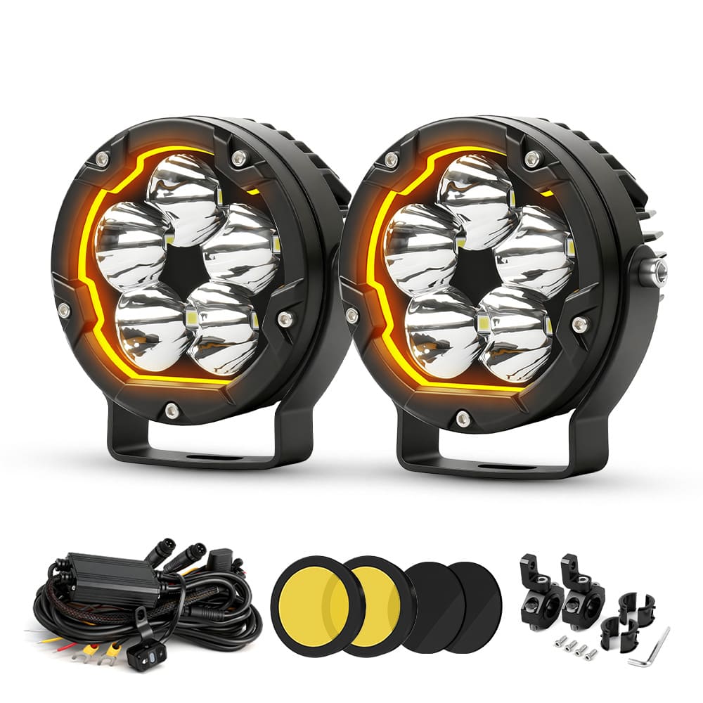 Refletores LED redondos para motocicleta 60W com âmbar DRL-MC-5