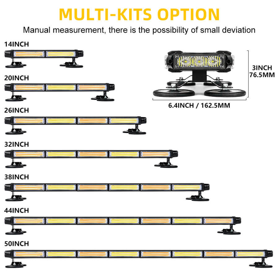 4 lados Base magn&eacute;tica emerg&ecirc;ncia Barra de luz piscando BS-L03 Tamanho