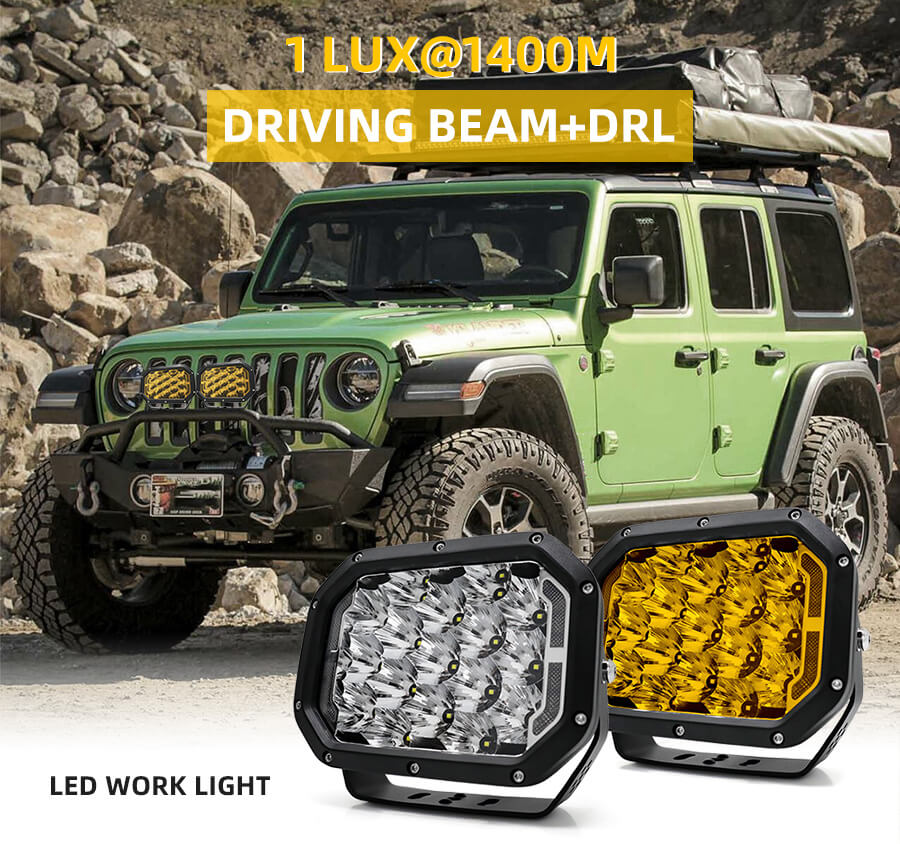 Luzes de condu&ccedil;&atilde;o LED retangulares 5x7 com detalhes DRL JG-947