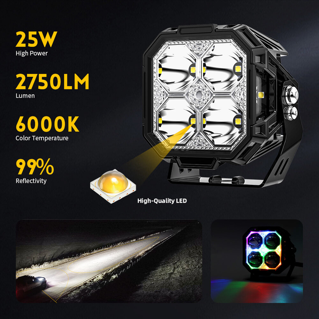 3 "atirador lateral fora da estrada pods com retroilumínio RGB 