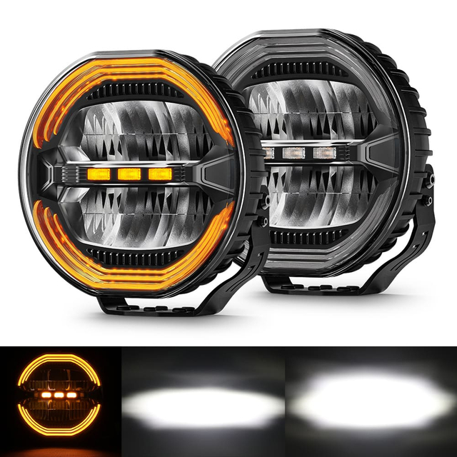 9 polegadas anti-brilho redondo luz de condução com branco e âmbar drl-d091-6