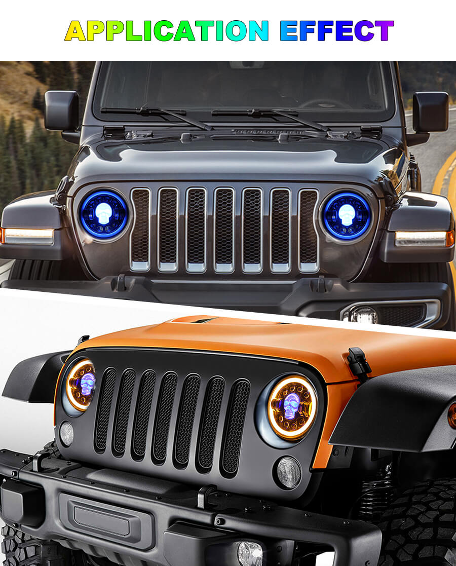 Skull RGB de 7 polegadas LED FARECTLIM JG-J003K APLICA&Ccedil;&Atilde;O