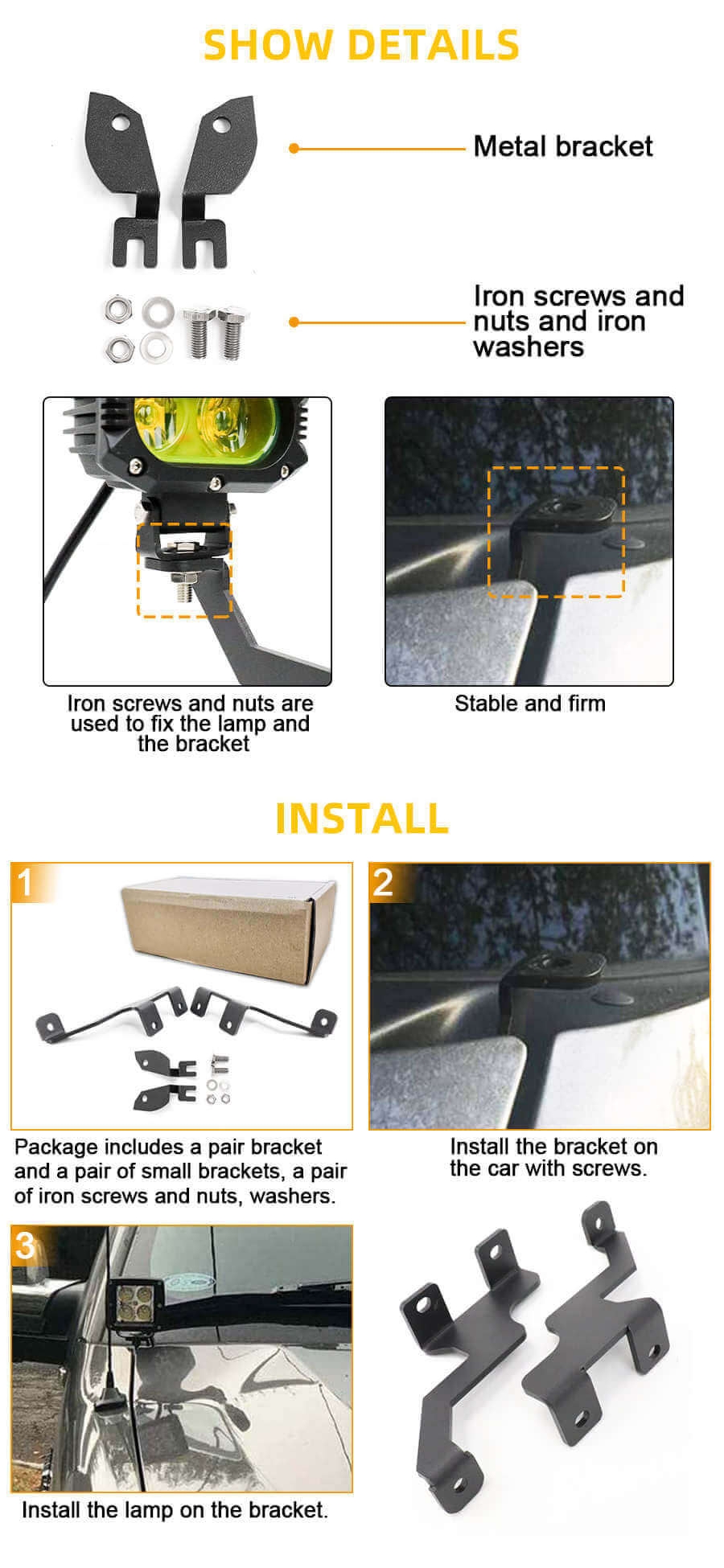 FORD F150 2004-2014 & SVT Raptor 2010-2014 Suporte de luz de Hood Ditch JG-MQ013 Vantagens