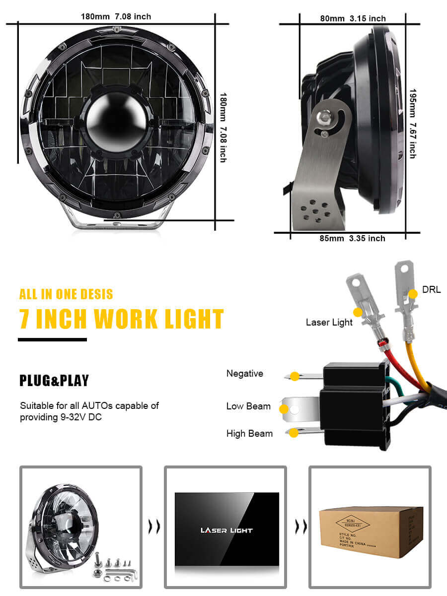 Luz de combina&ccedil;&atilde;o redonda de trabalho a laser de 7 polegadas para o tamanho da estrada Off Road ATV JG-LJ001