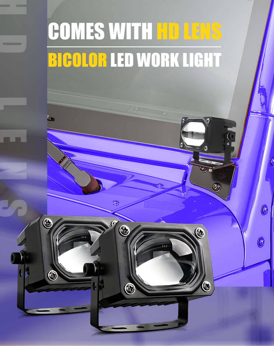 2-6 polegadas de mo&ccedil;&atilde;o de m-motociclo-road-External-Dual-Dual-cor-led-led-work-Light-With-Big-lente-JG-993b-Detail