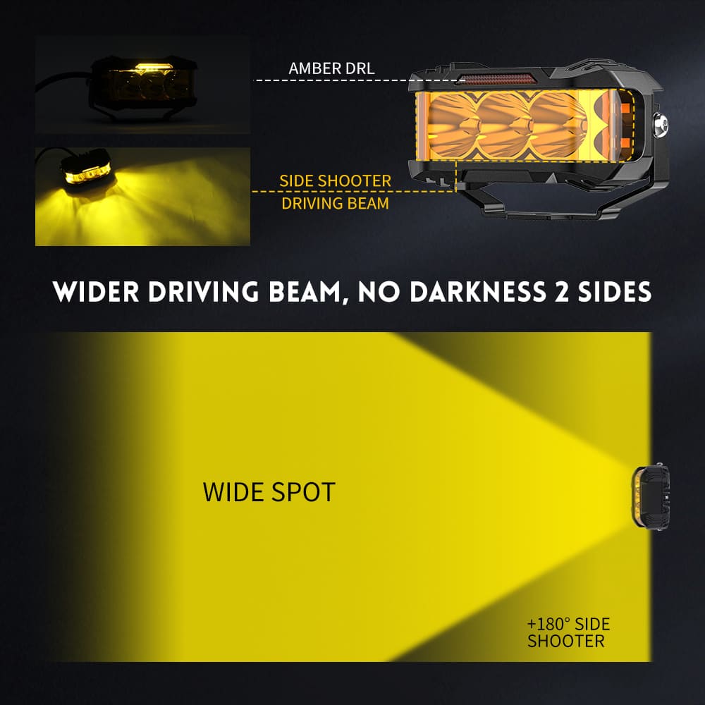 Luzes de tiro laterais de 4 polegadas e 70 W com branco âmbar DRL-925-PRO