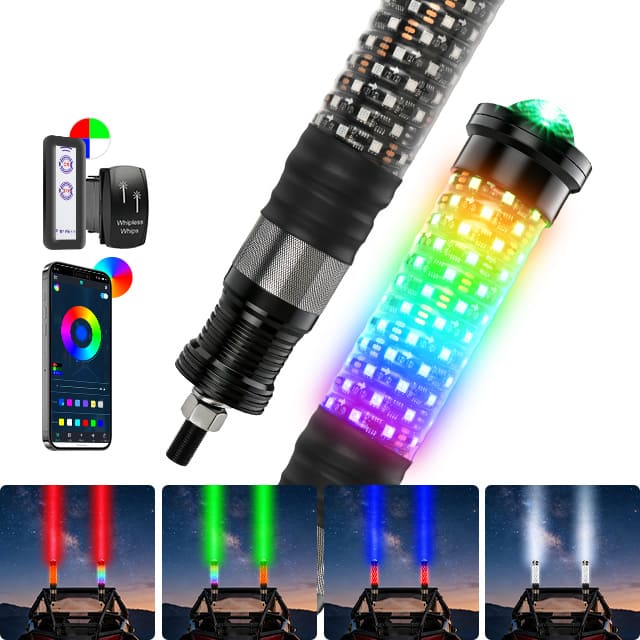 Luzes de chicote laser RGB gordurosas 2 em 1 para UTV