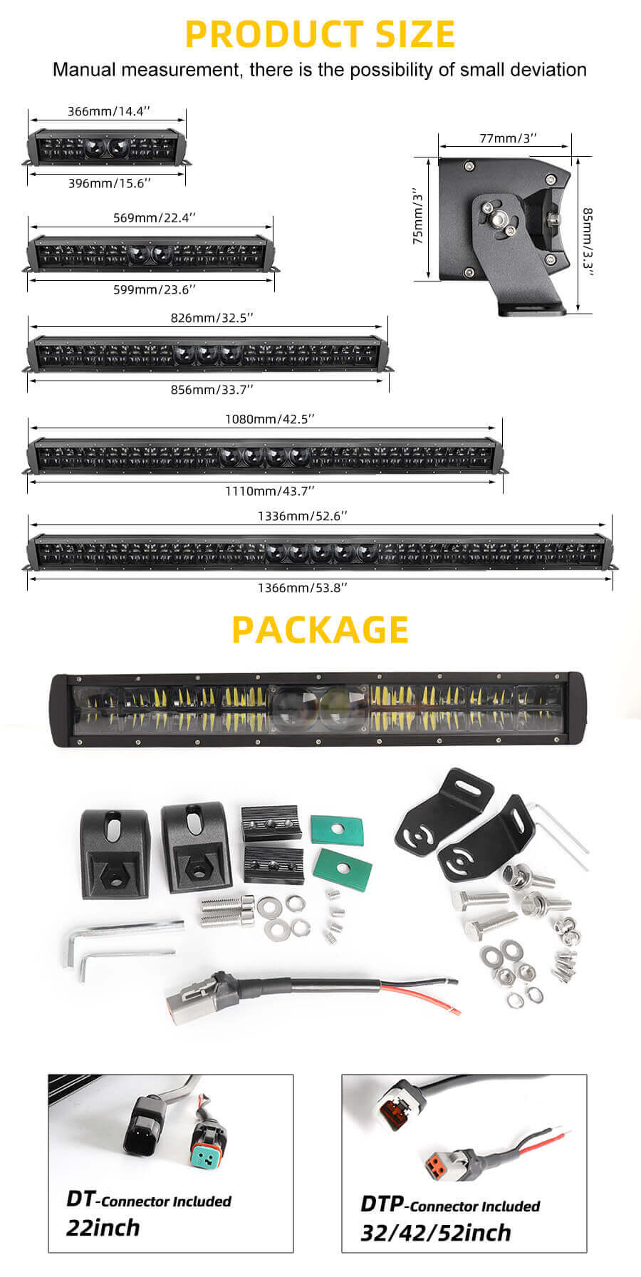 2021 nova barra de luz a laser com copo de refletor retangular JG-9625F Tamanho