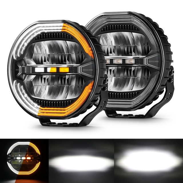 9 polegadas anti-brilho redondo luz de condução com branco e âmbar drl-d091-6