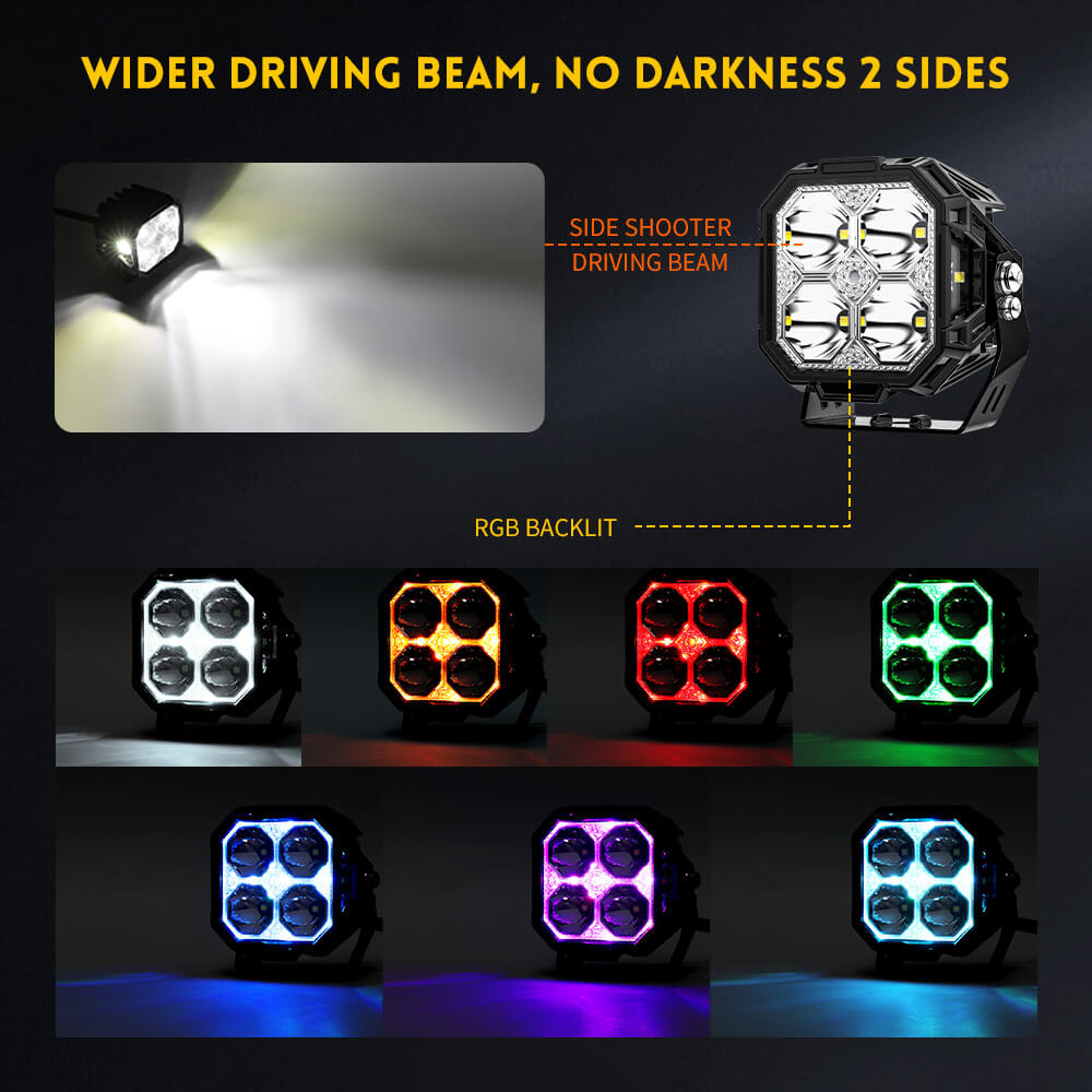 3 "atirador lateral fora da estrada pods com retroilumínio RGB 