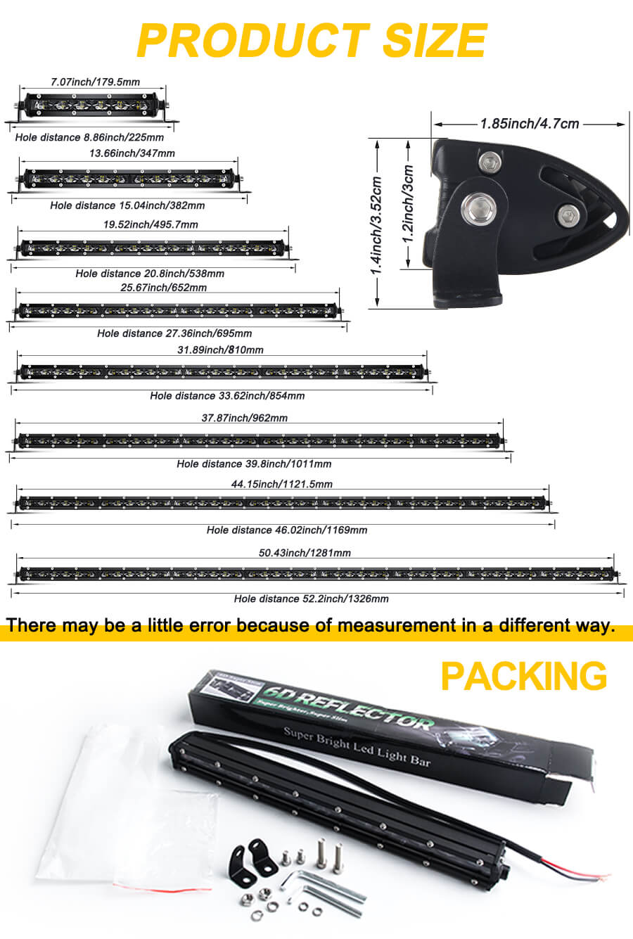 6D Super Slim Single Linha de 8-50 polegadas LED BAR -JG 9610Z TAMANHO (1)