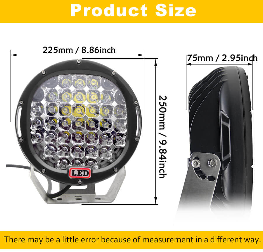 9 polegadas de 185 w polegada redonda de trabalho LED LIGH JG-903 TAMANHO
