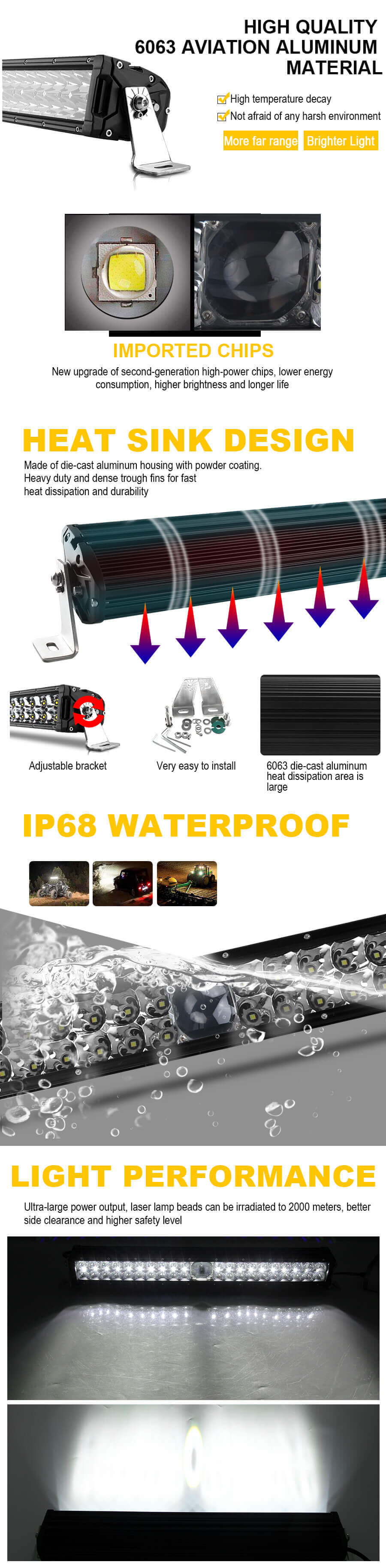 Barra de luz LED Laser super brilhante Off Road com dist&acirc;ncia de exposi&ccedil;&atilde;o 2000m JG-L9620 Vantagens_