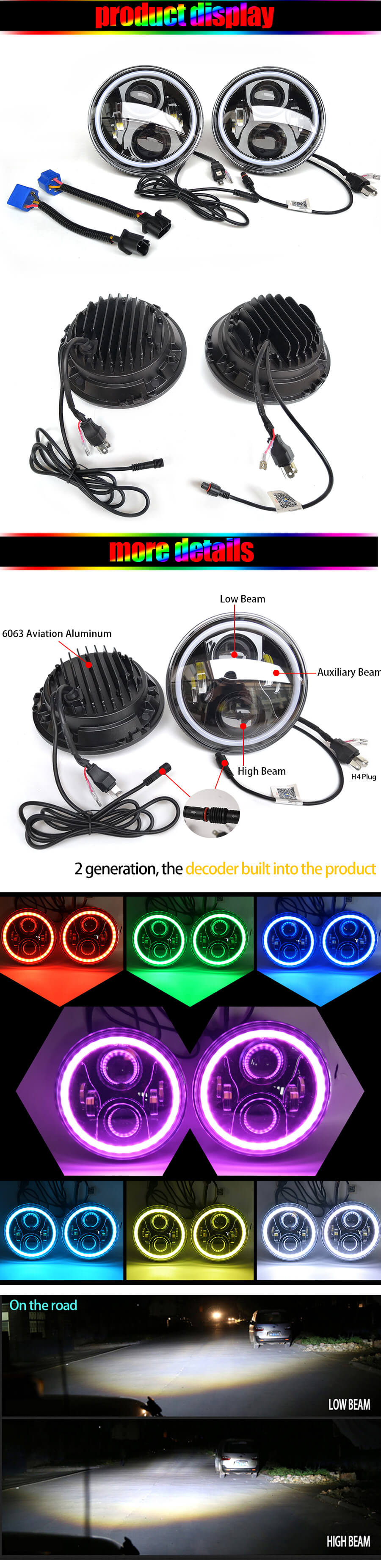 Far&oacute;is de Halo RGB de 7 polegadas (Efeito de &aacute;gua rolante) JG-J003P Vantagens (1)