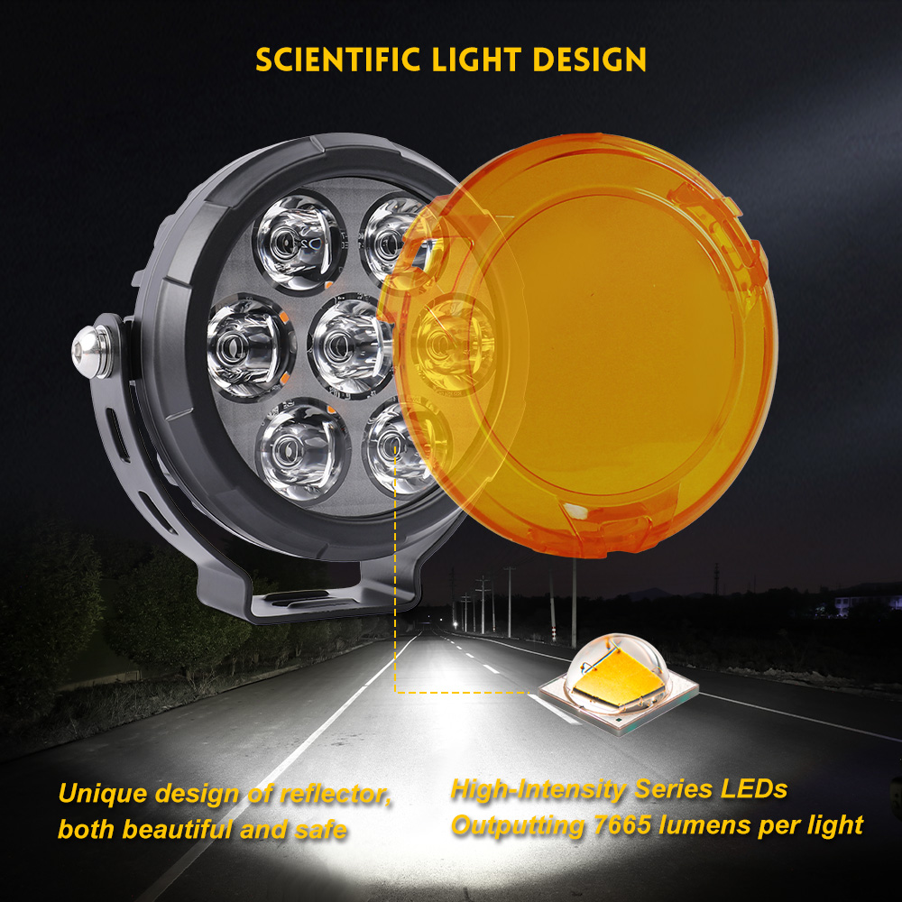 Luz de fundo âmbar de 4,5 polegadas de motocicleta Spotlight com chicote completo-d043-fw