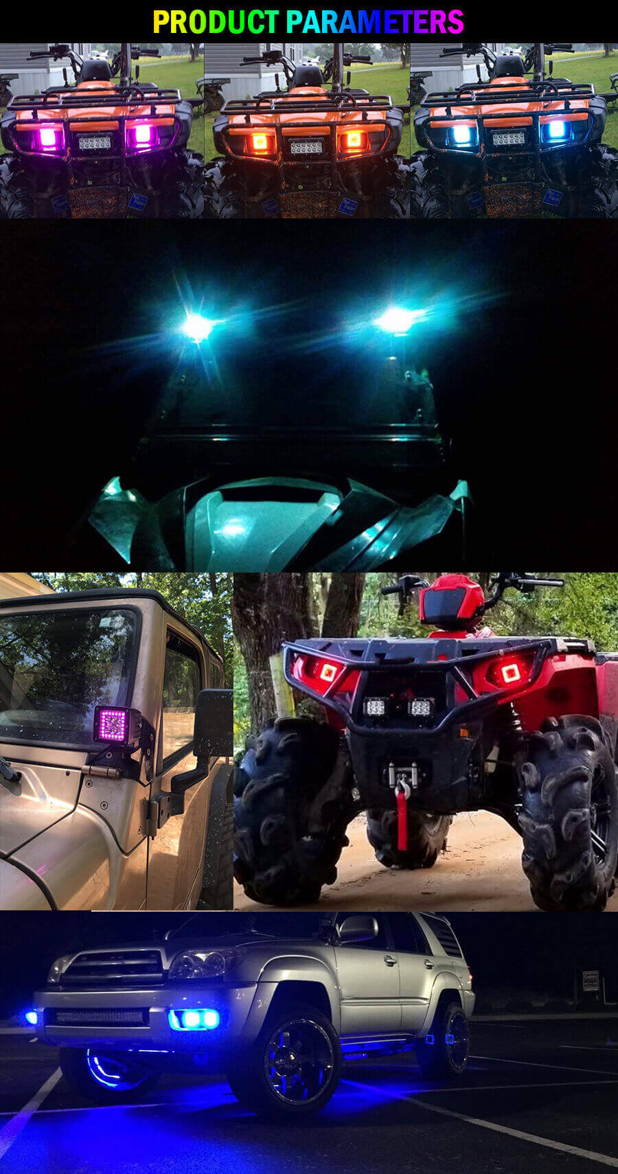 Vagens LED RGB de 3 polegadas para ve&iacute;culos fora da estrada JG-995R APLICA&Ccedil;&Atilde;O