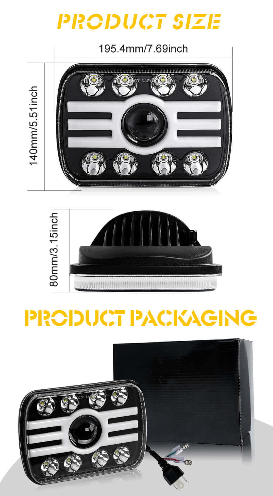 7x6 olhos duplos &acirc;ngulo de cor led far&oacute;is JG-T002