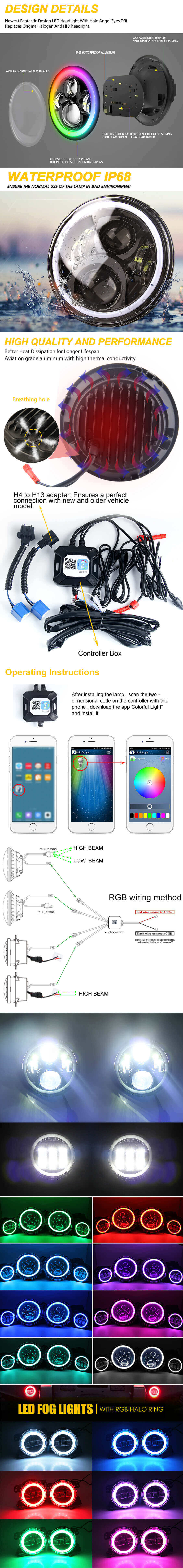 RGB Halo Anel Wrangler Farranco e Kit de Luz de Nevoeiro JG-JT02 Vantagens
