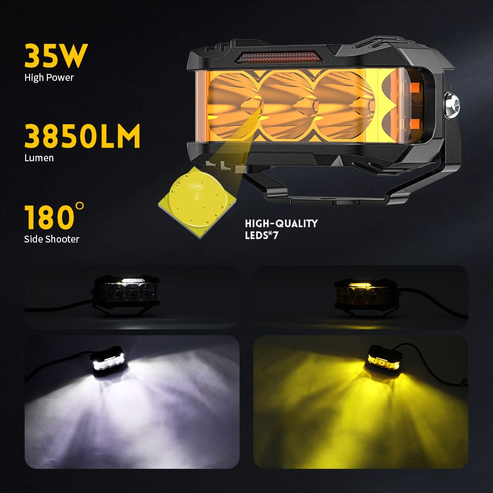 Luzes de tiro laterais de 4 polegadas e 70 W com branco âmbar DRL-925-PRO