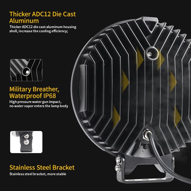 Refletor de caminhão de 9 polegadas e 260 W com luz de posição estroboscópica âmbar branca