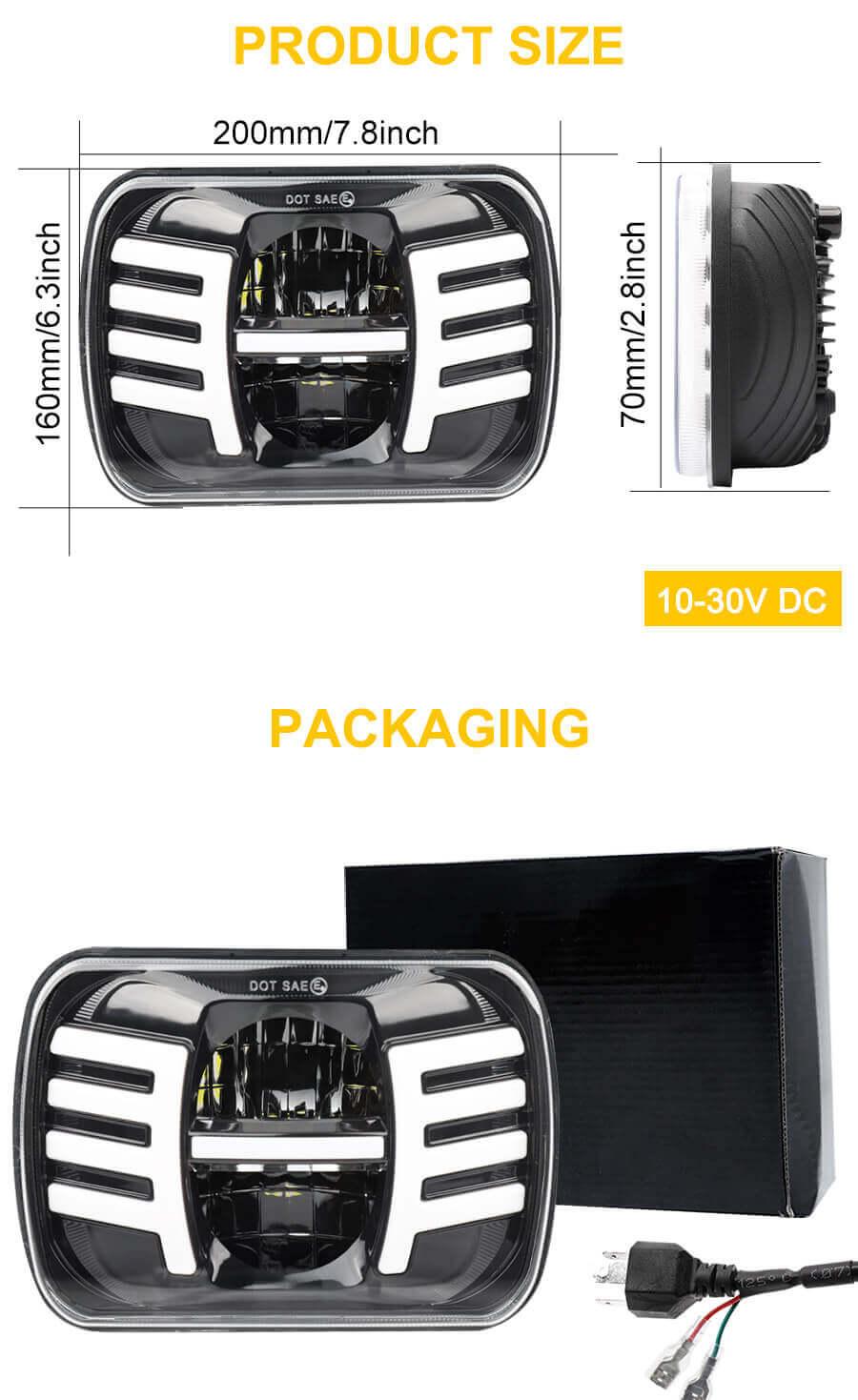 7x6 far&oacute;is LED com asas Posi&ccedil;&atilde;o Luzes JG-T002FF