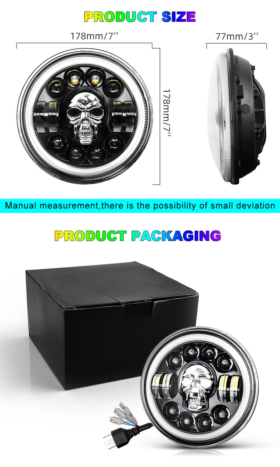 Skull RGB de 7 polegadas LED FAR&Ccedil;O JG-J003K