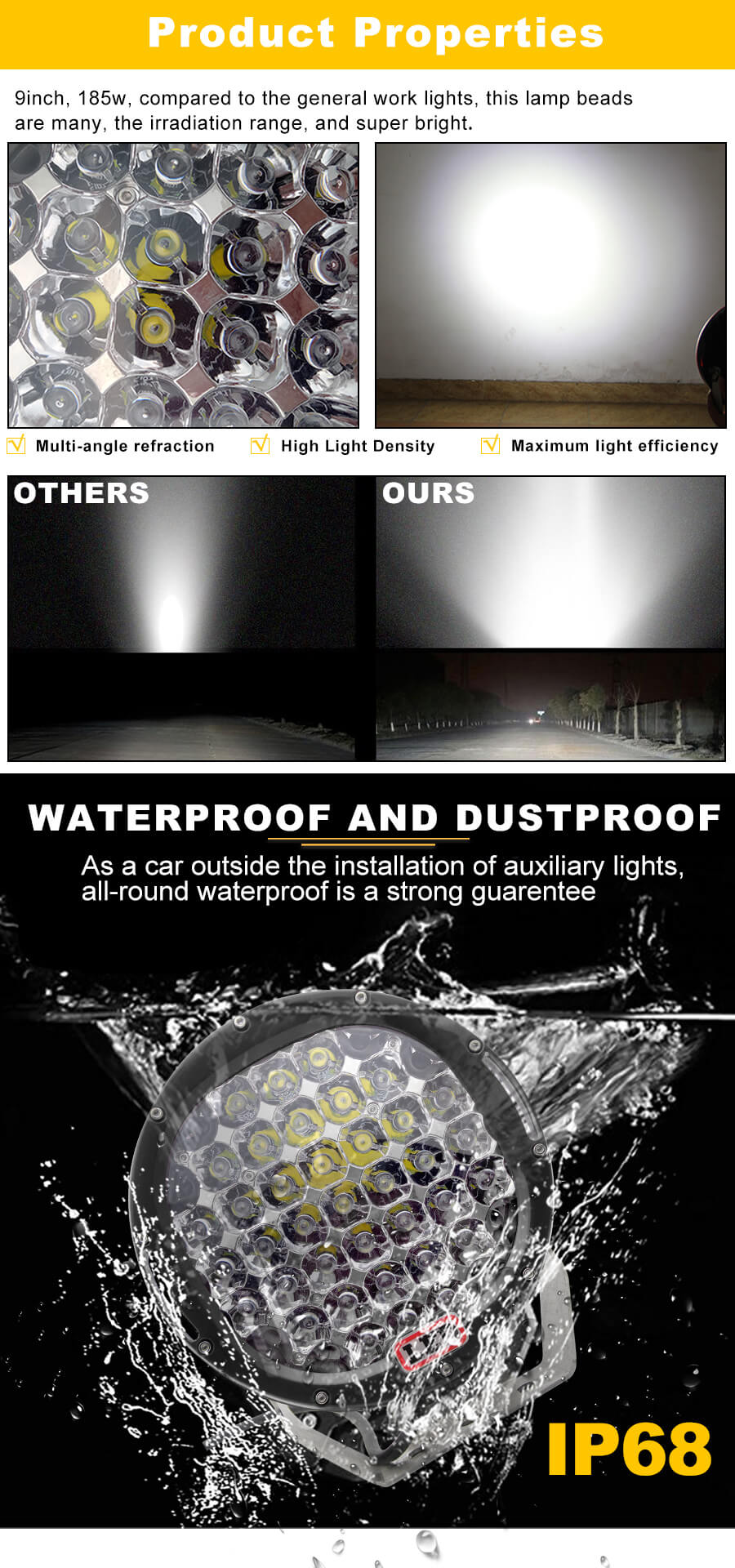 9 polegadas de 185 w polegadas redondos de trabalho LED LIGH JG-903 VANTAGES