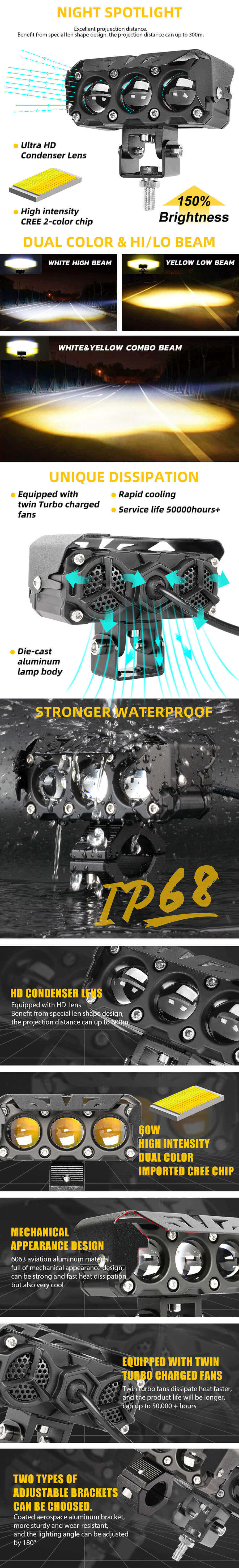 3 Lens de projetor Hilow Beam Auxiliar Luzes de condu&ccedil;&atilde;o JG-993-3HP Vantagens