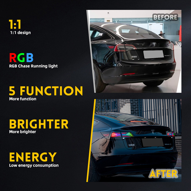 Luzes traseiras Tesla Modelo 3/Y atualizadas RGB com Turn Signal-WD-TSL01-RGB-US