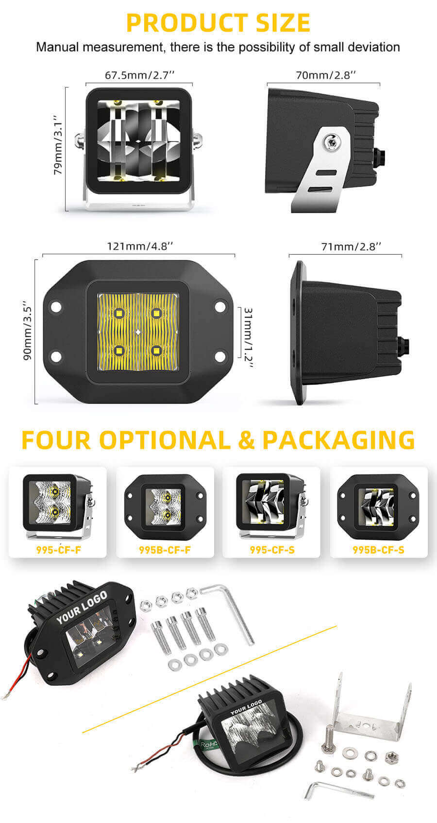Fabricante de Luzes de Luzes de 3 polegadas JG-995-CF-FS Tamanho 