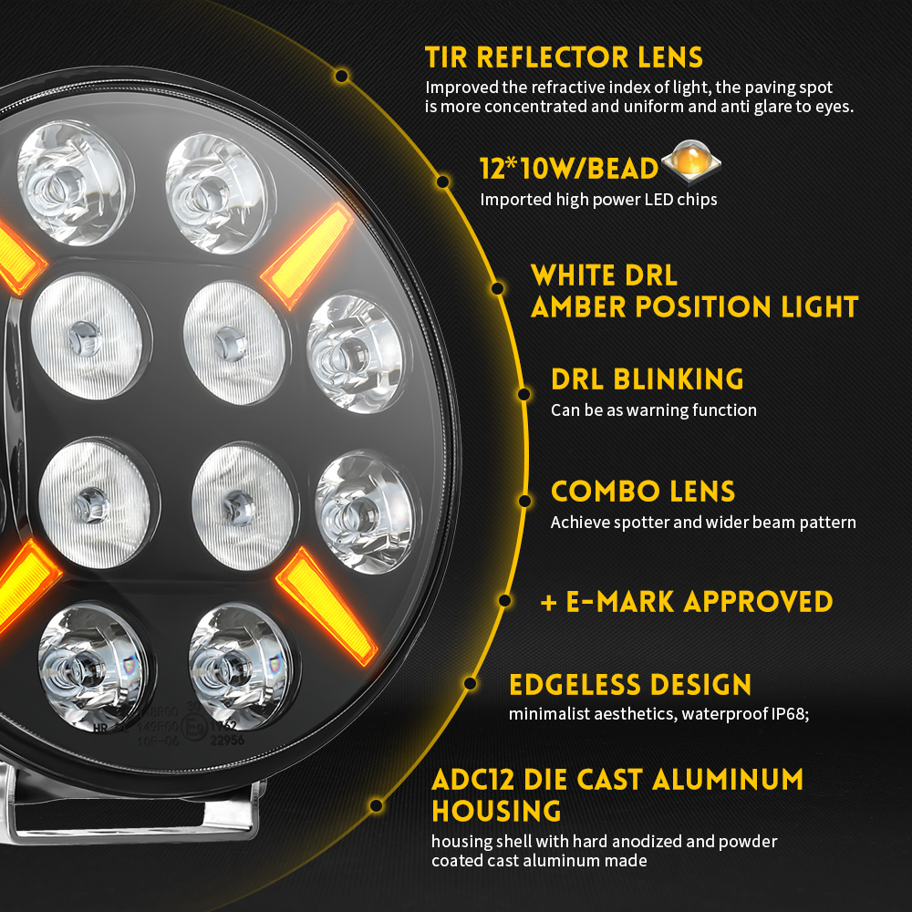 Farol de 9 polegadas com posição dupla leve-901W-12