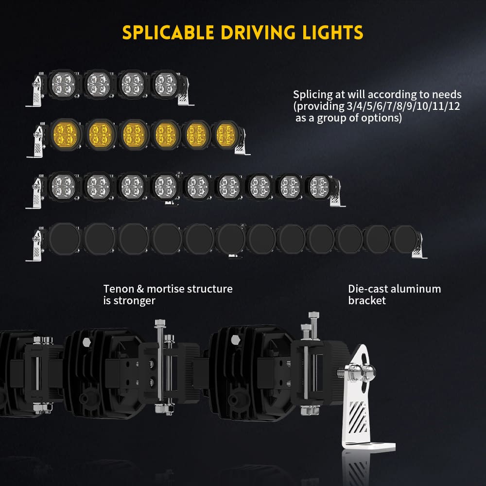 Barra de luz LED ligável com luz de fundo amarela e refletor de tripé -96-lby030-w-bjy