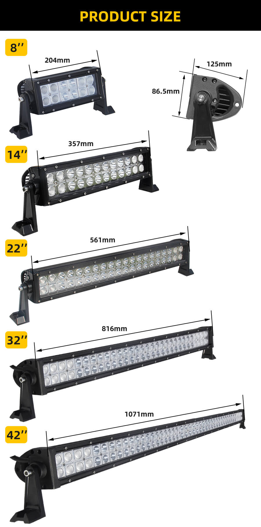 Classic Dual Line LED Bar Luz JG-9624 Tamanho