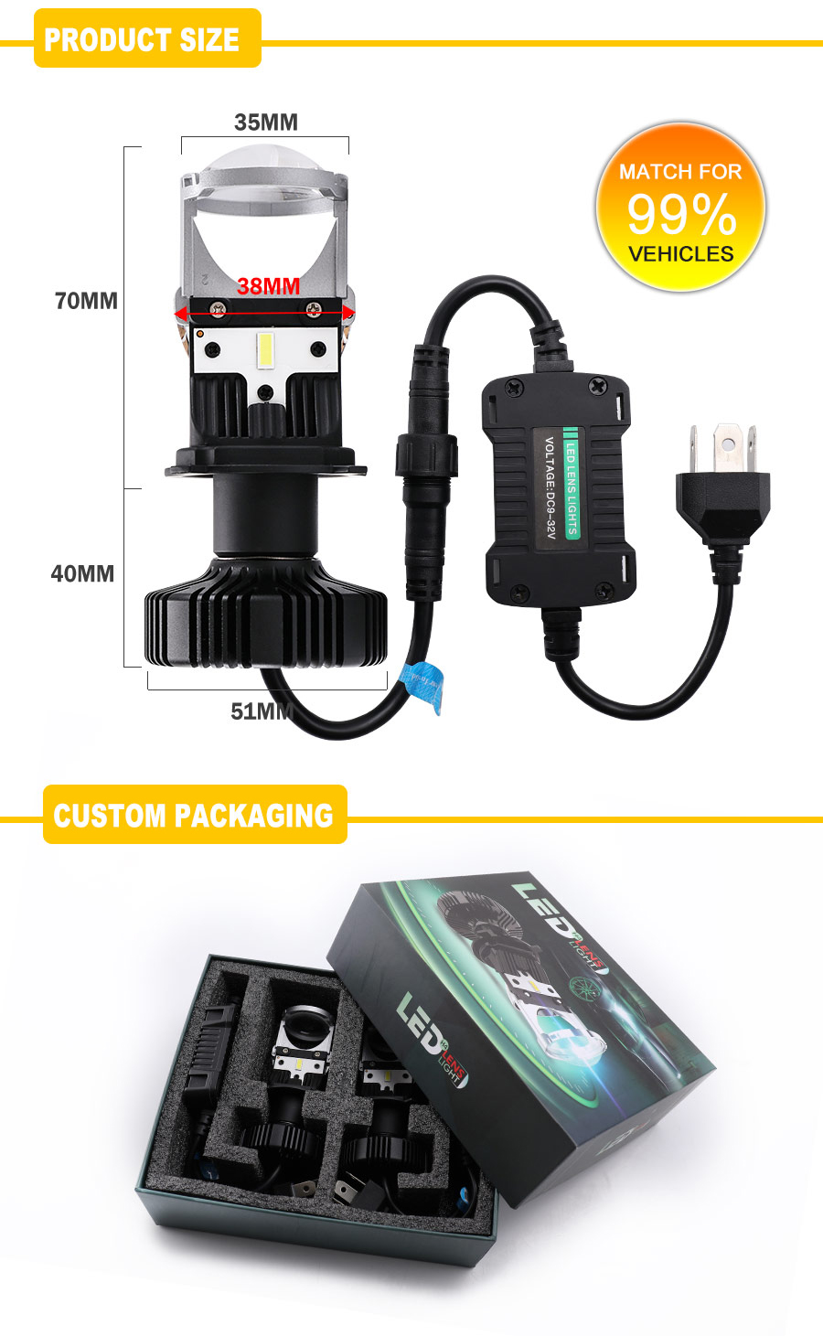 LED Mini Projector H4 Bulbo Supply JG-Y1 Tamanho