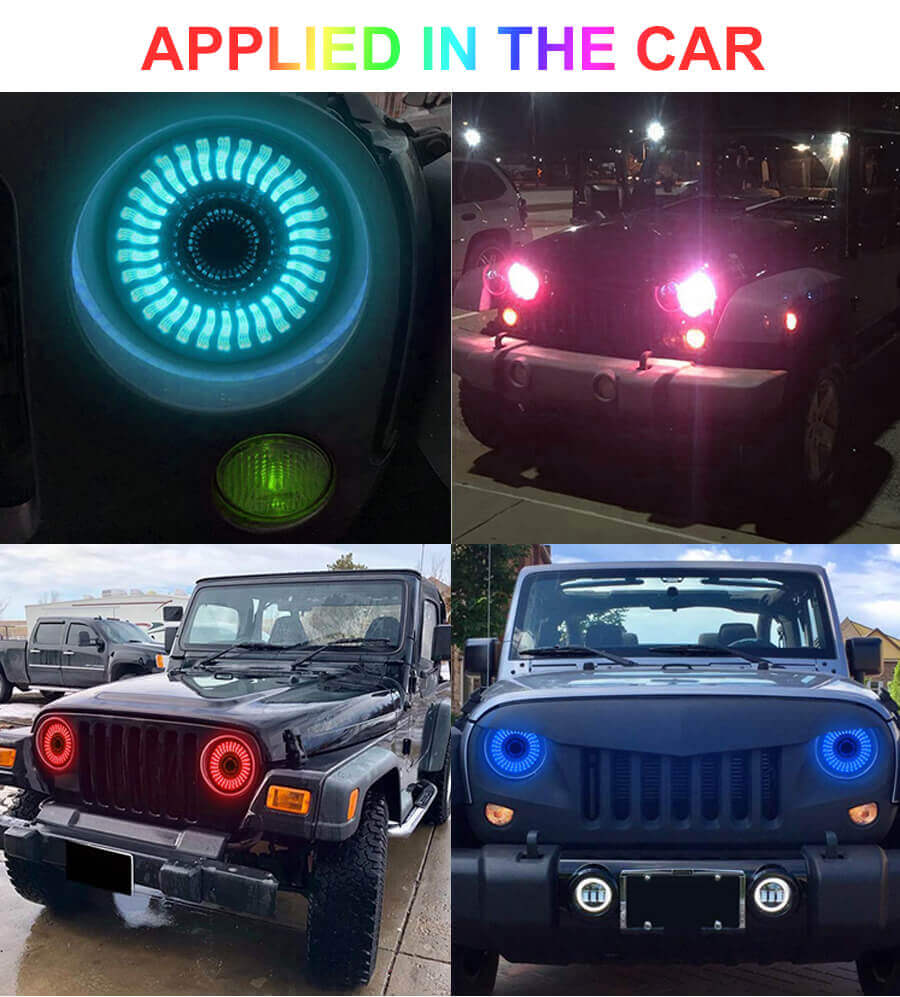Dist&acirc;ncia 7 polegadas P&eacute;tala RGB Halo Anjo Olhos Jeep Farol JG-J008