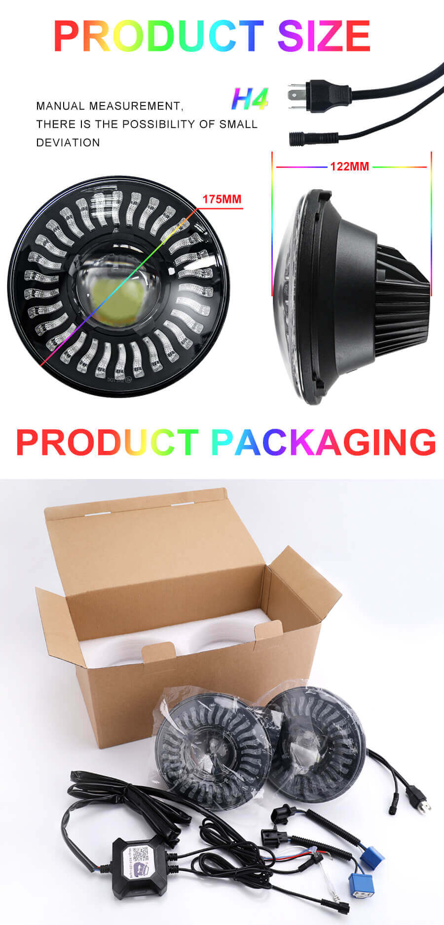 Dist&acirc;ncia 7 polegadas P&eacute;tala RGB Halo Anjo Olhos Jeep Feadlight JG-J008 Tamanho