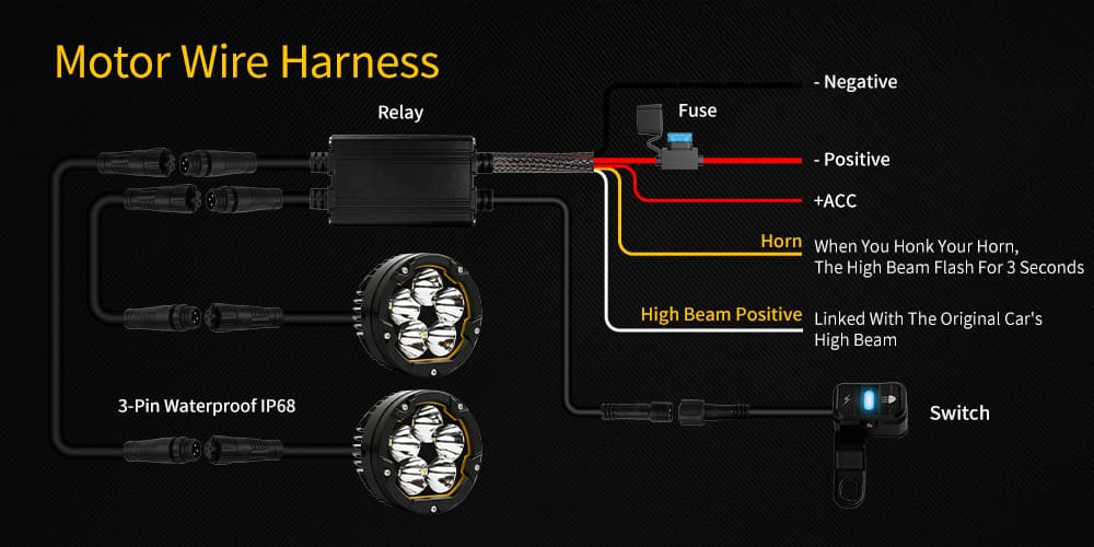 chicote de fia&ccedil;&atilde;o de luz LED para motocicleta