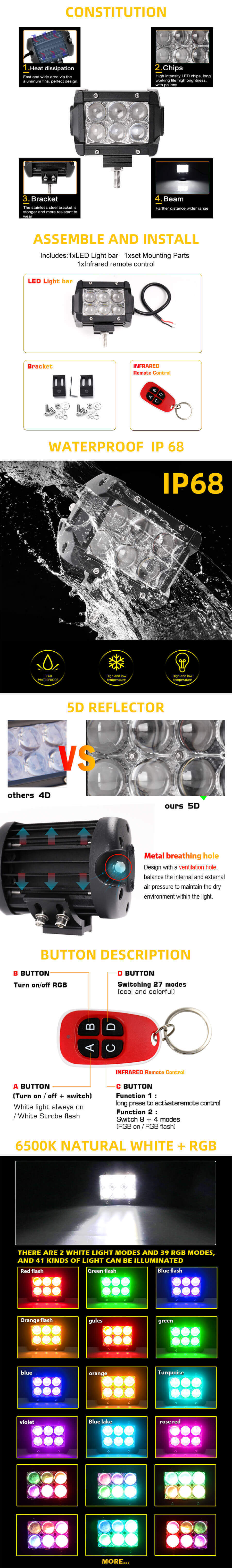 PODS LED RGB de 4 polegadas Bar JG-9624R-4 polegadas Vantagens (2)