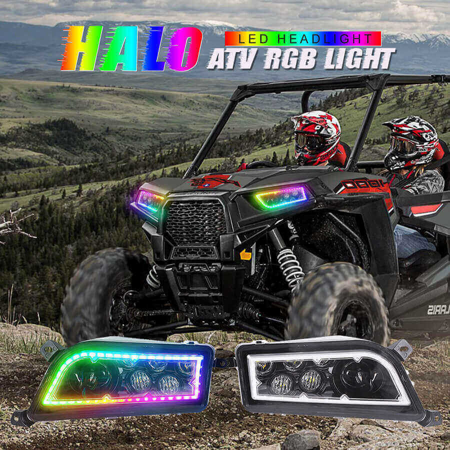 Far&oacute;is Polaris RZR ATV com detalhes RGB Halo anel JG-R001-R