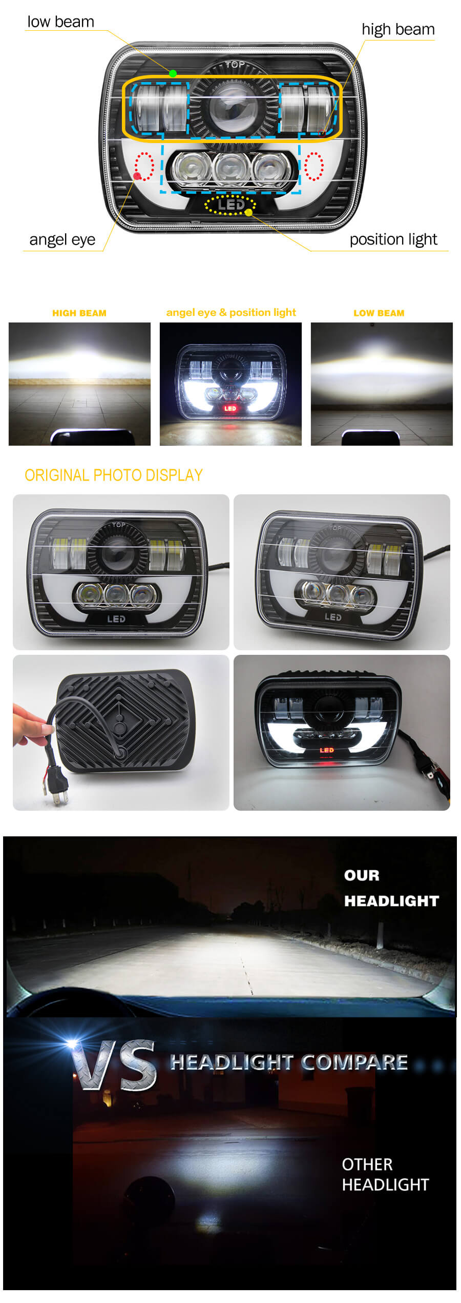 Rectangle GMC 57 Angel Eye Led Headlight Light JG-T002N size (2)