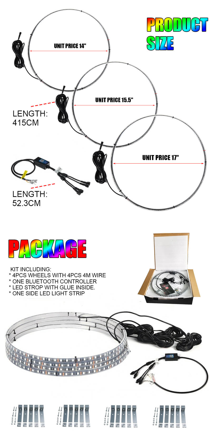 Luzes de roda LED RGB Tamanho JG-WR1