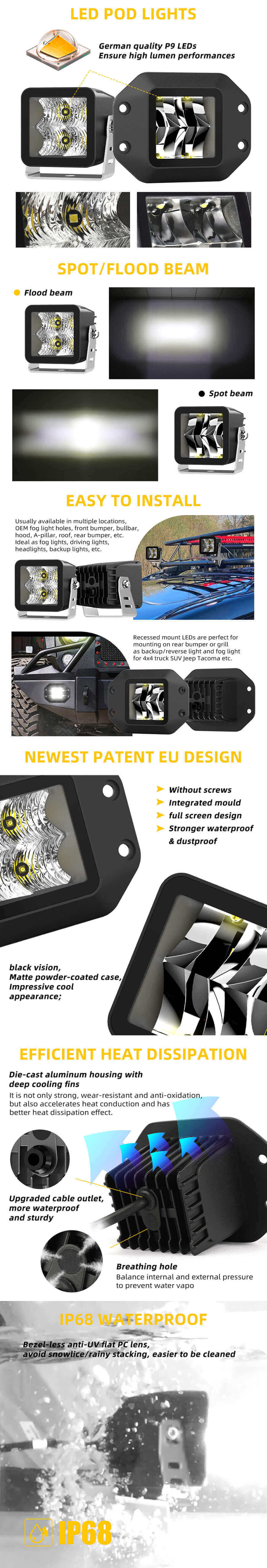 Fabricante de luzes de 3 polegadas JG-995-CF-FS Vantagens