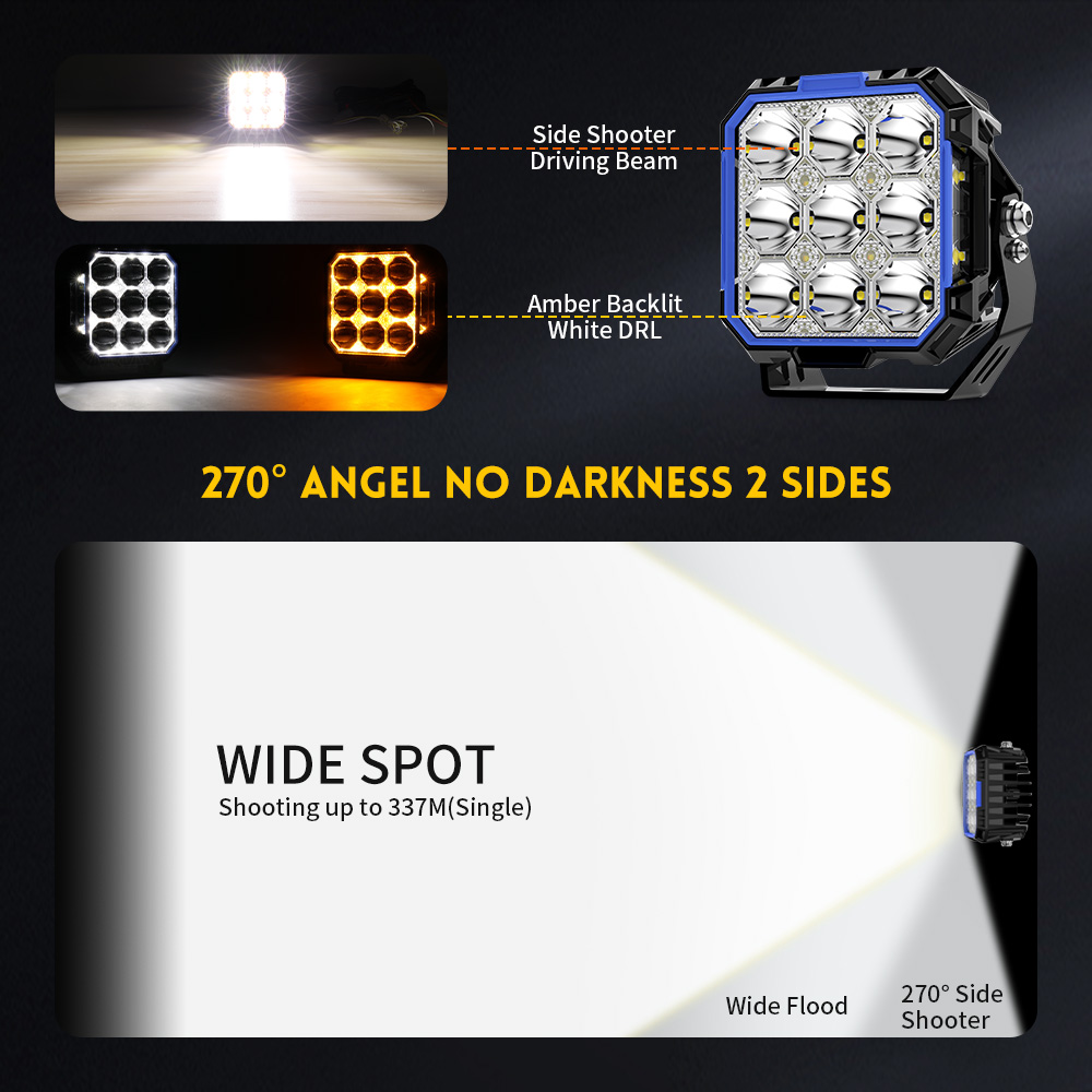 5 polegadas de tiro lateral LED POD LUZES COM WHITE & AMBER DRL-F995-13