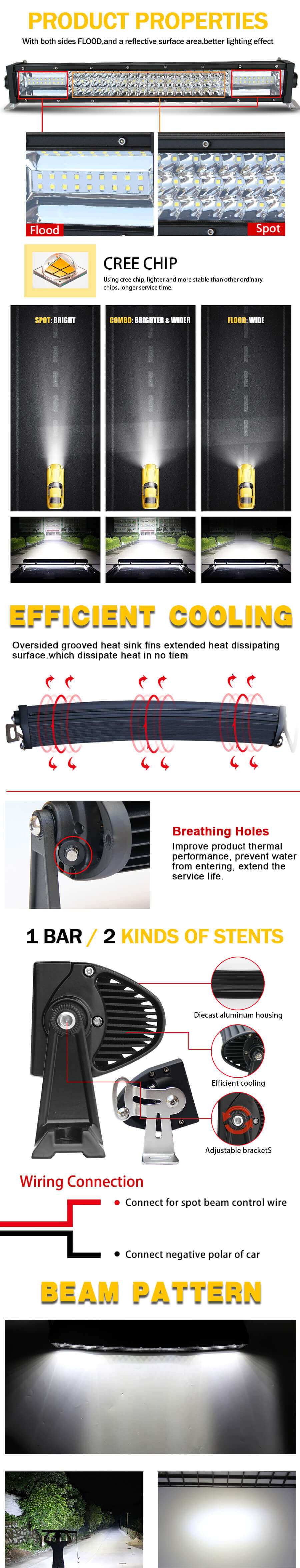 Barra de luz l&acirc;mpada curva combo LED Bar JG-9631-C Vantagens