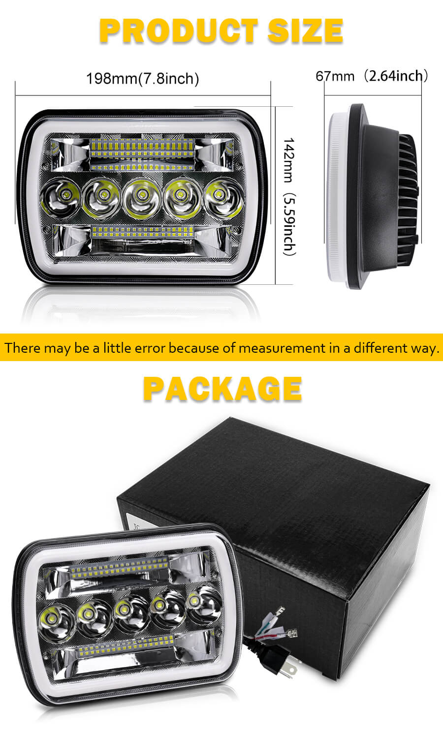 7x6 olhos anjo drl LED quadrado farol para caminh&atilde;o JG-1003-HP tamanho