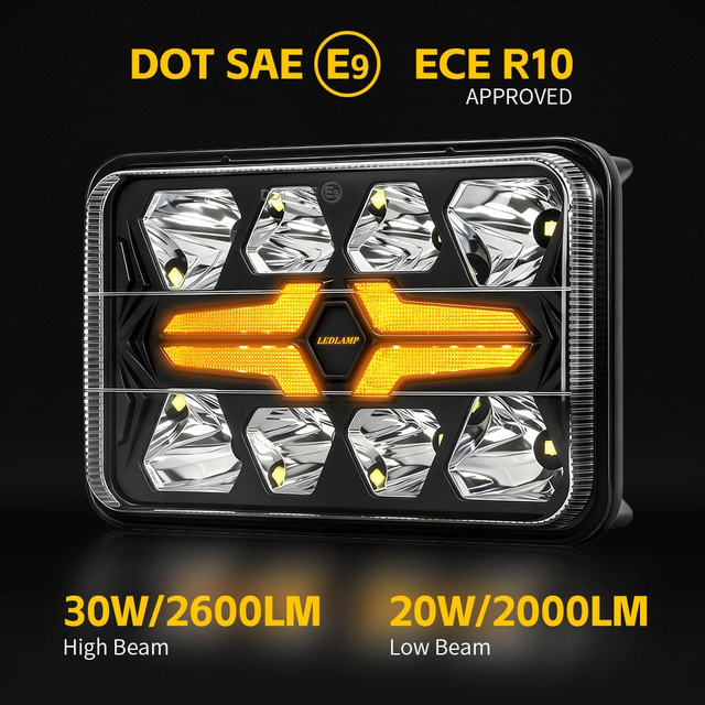 Farol alto baixo LED quadrado 4x6 com sinal de mudança de direção âmbar-CM-2043W